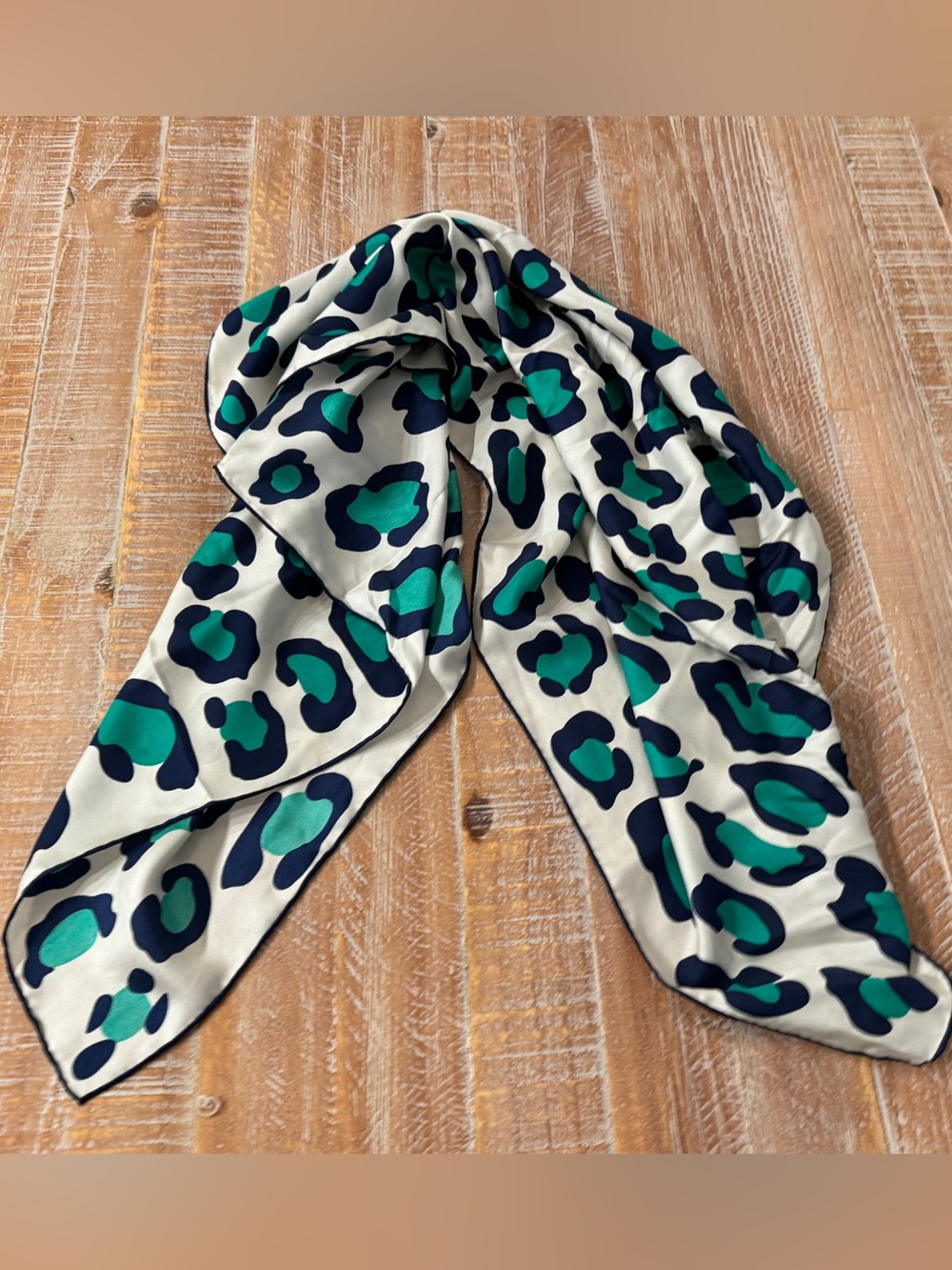 Valentino Silk Scarf - Green & Navy Leopard Print